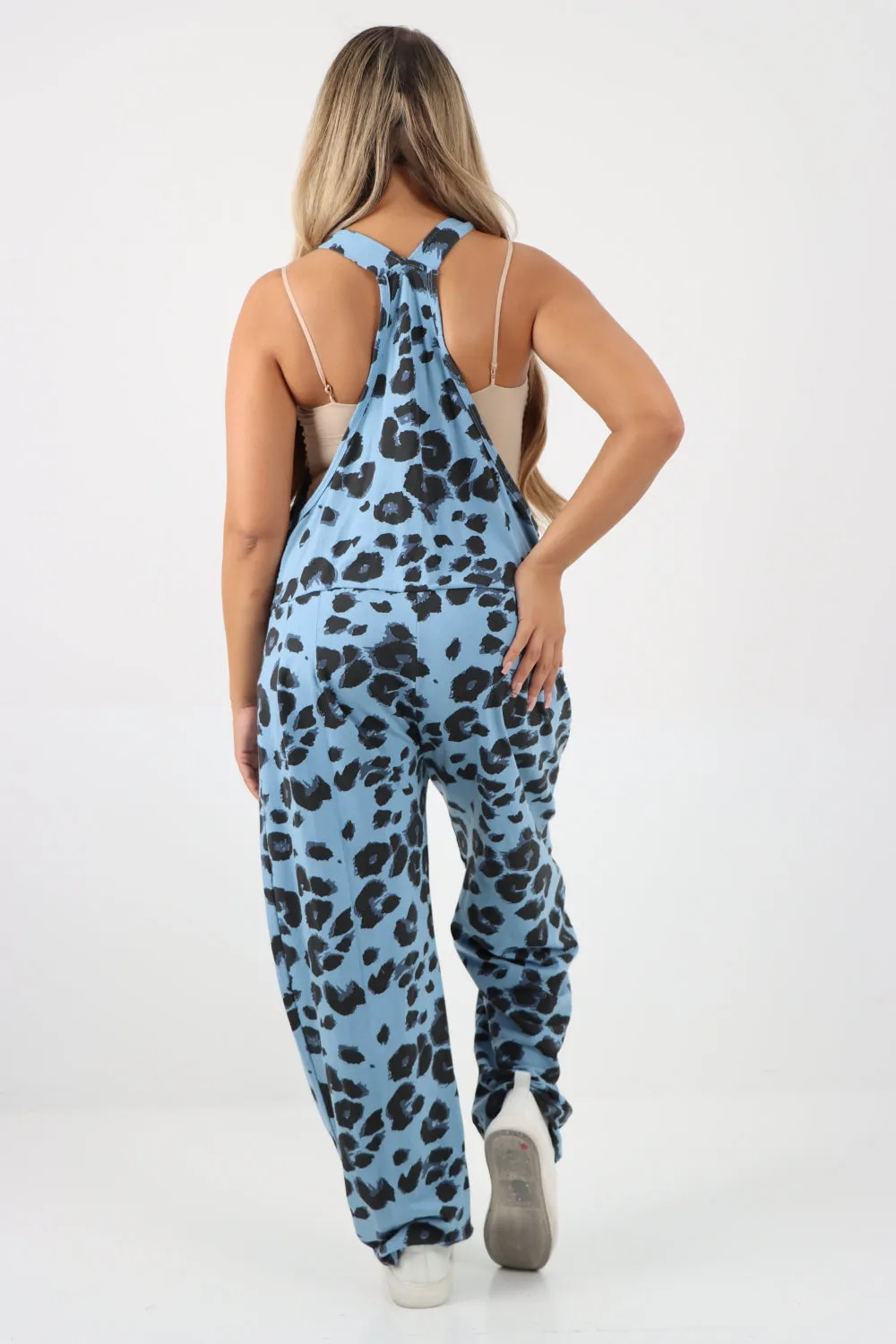 Dungaree Leopard Print Jersey Jumpsuits