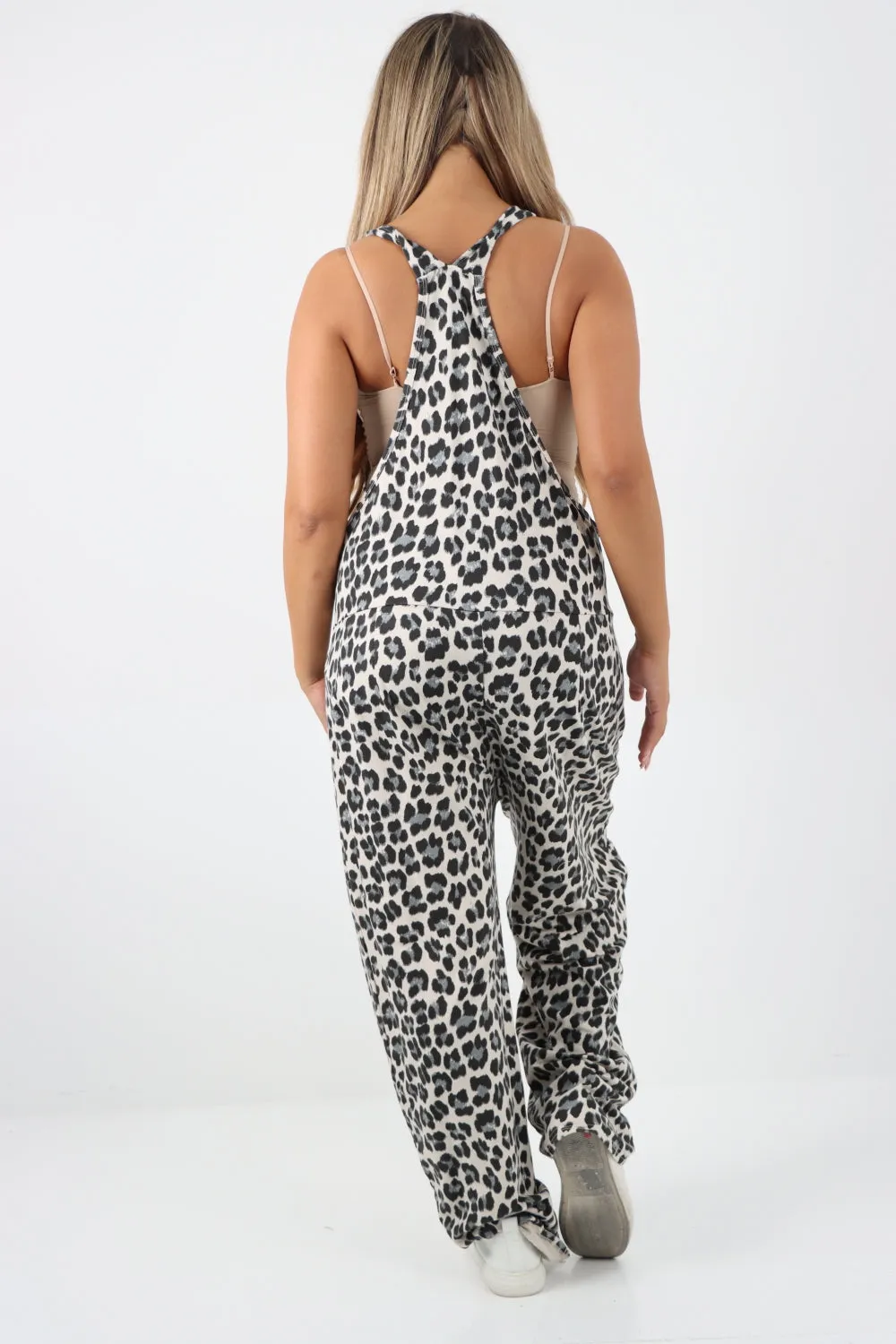 Dungaree Leopard Print Jersey Jumpsuits