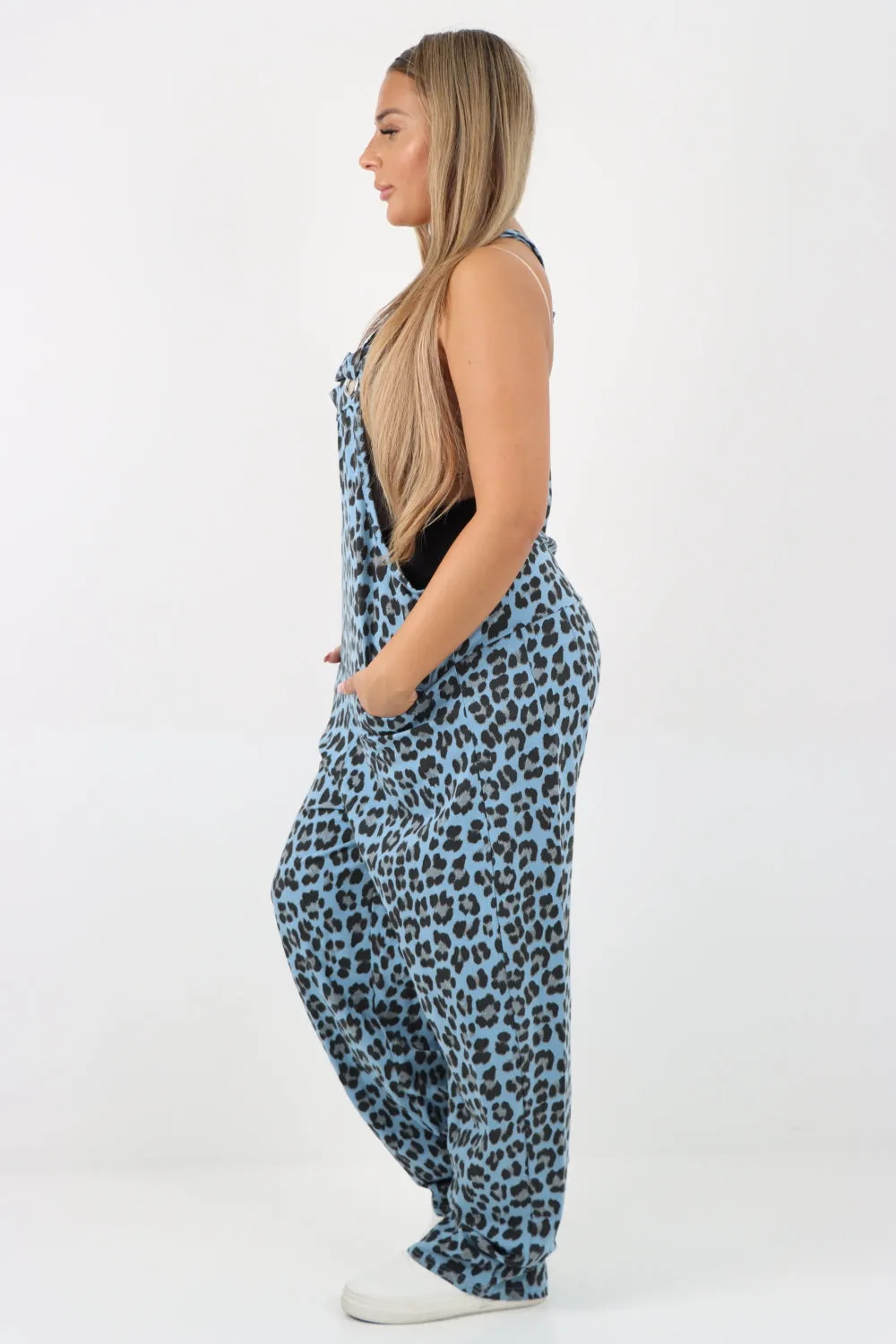 Dungaree Leopard Print Jersey Jumpsuits