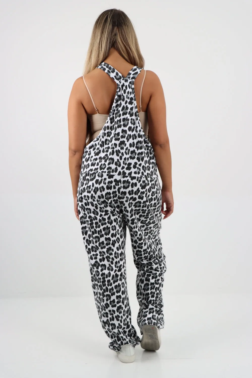 Dungaree Leopard Print Jersey Jumpsuits