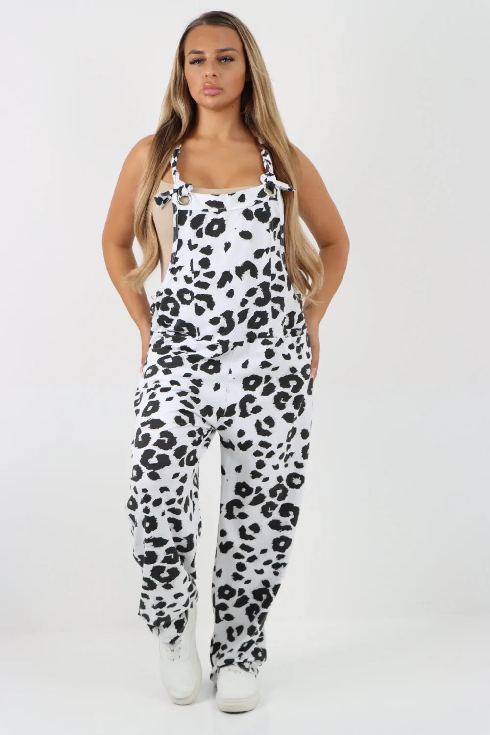 Dungaree Leopard Print Jersey Jumpsuits