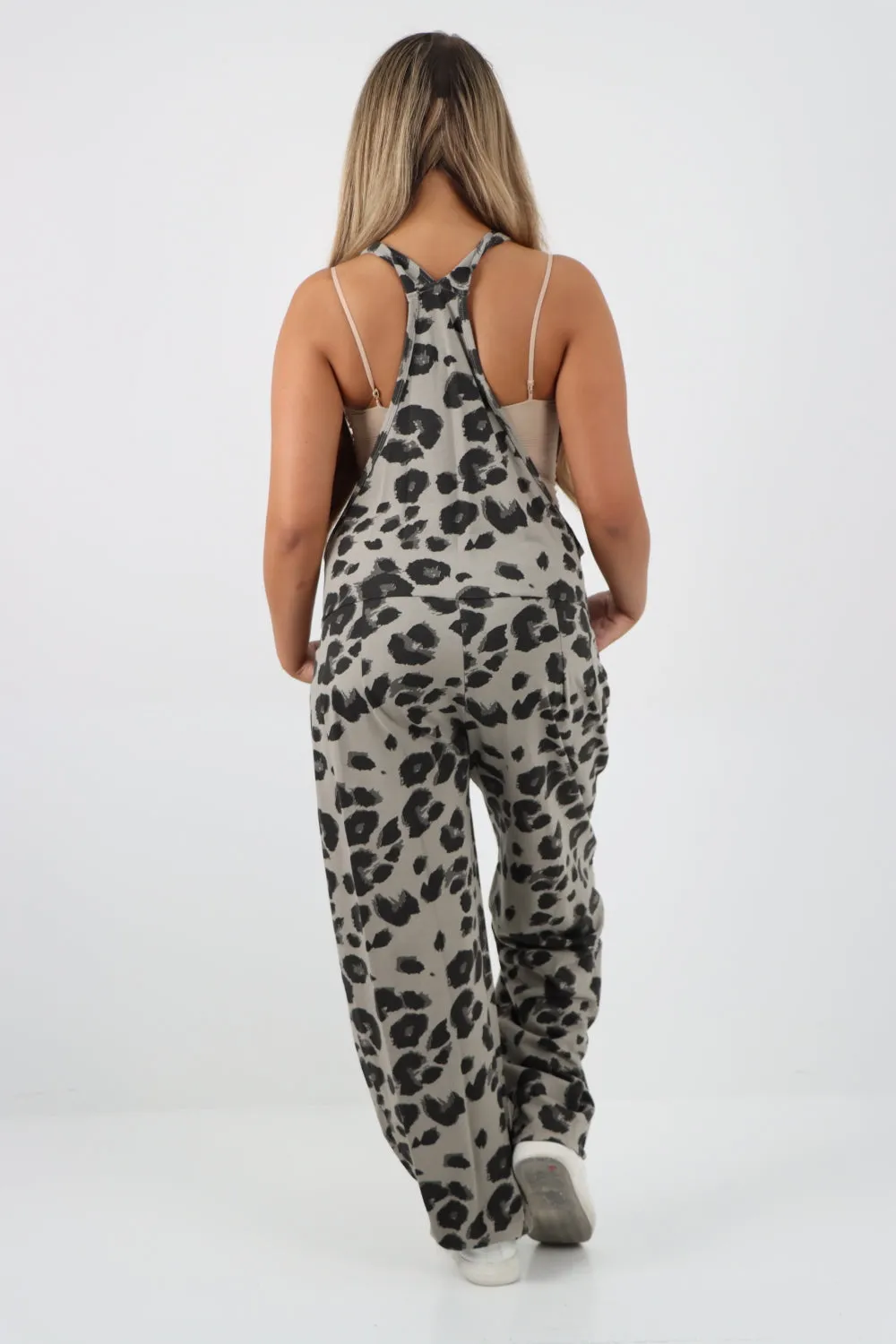 Dungaree Leopard Print Jersey Jumpsuits