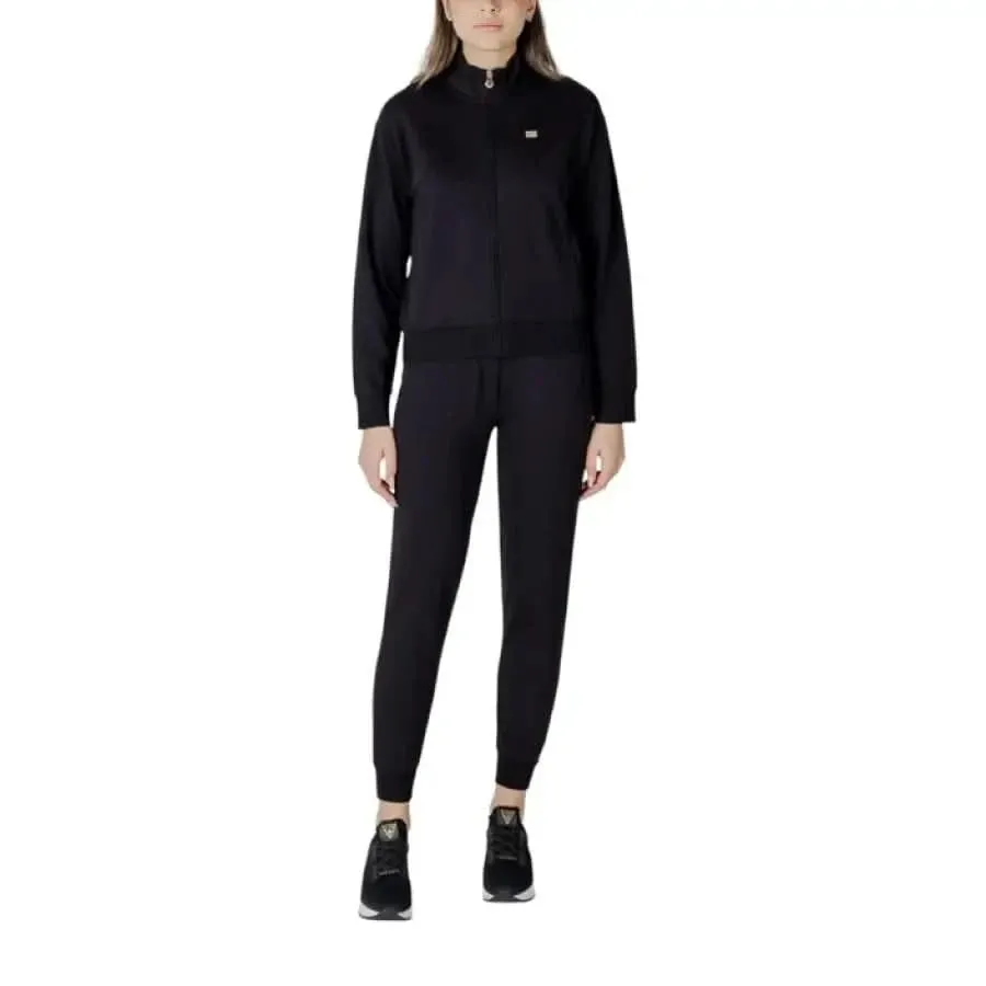 EA7 Women's Jumpsuit in Black with Zip and Mandarin Collar