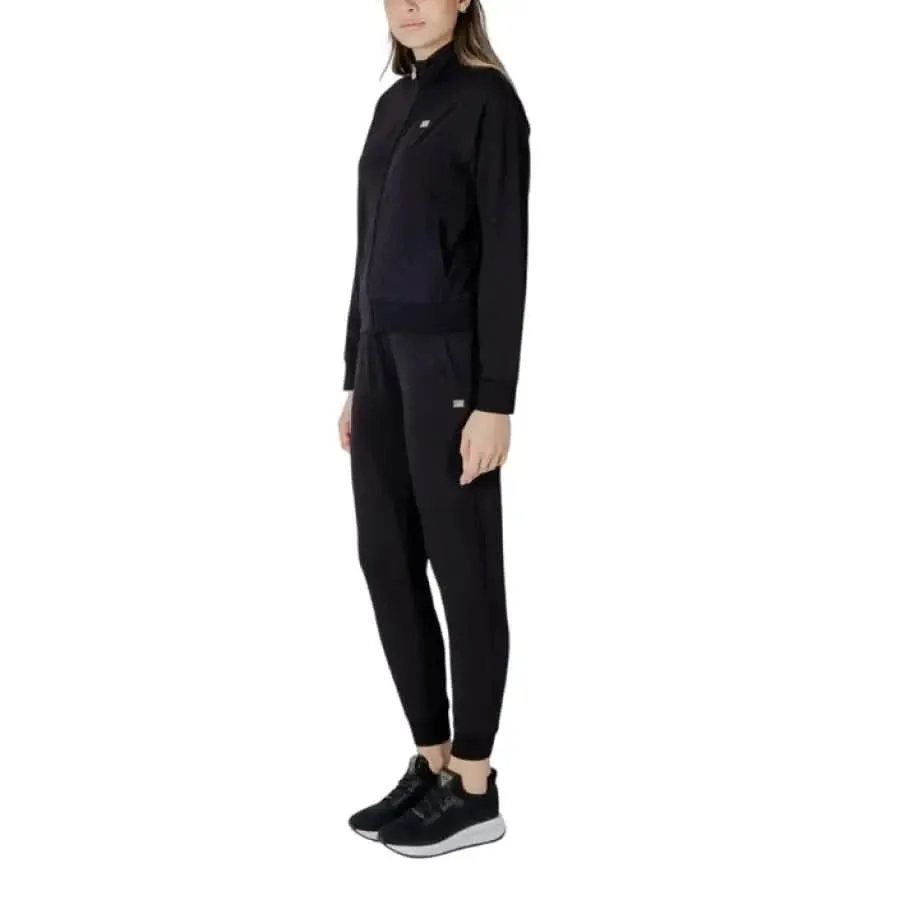 EA7 Women's Jumpsuit in Black with Zip and Mandarin Collar