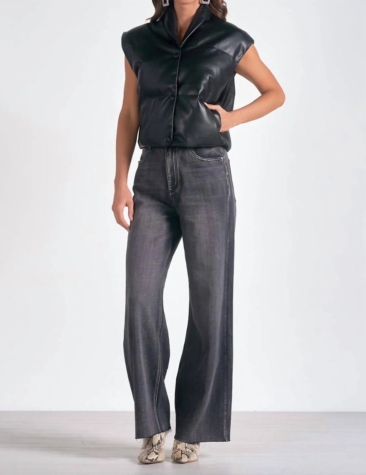 Elan - High Collar Vegan Leather Vest