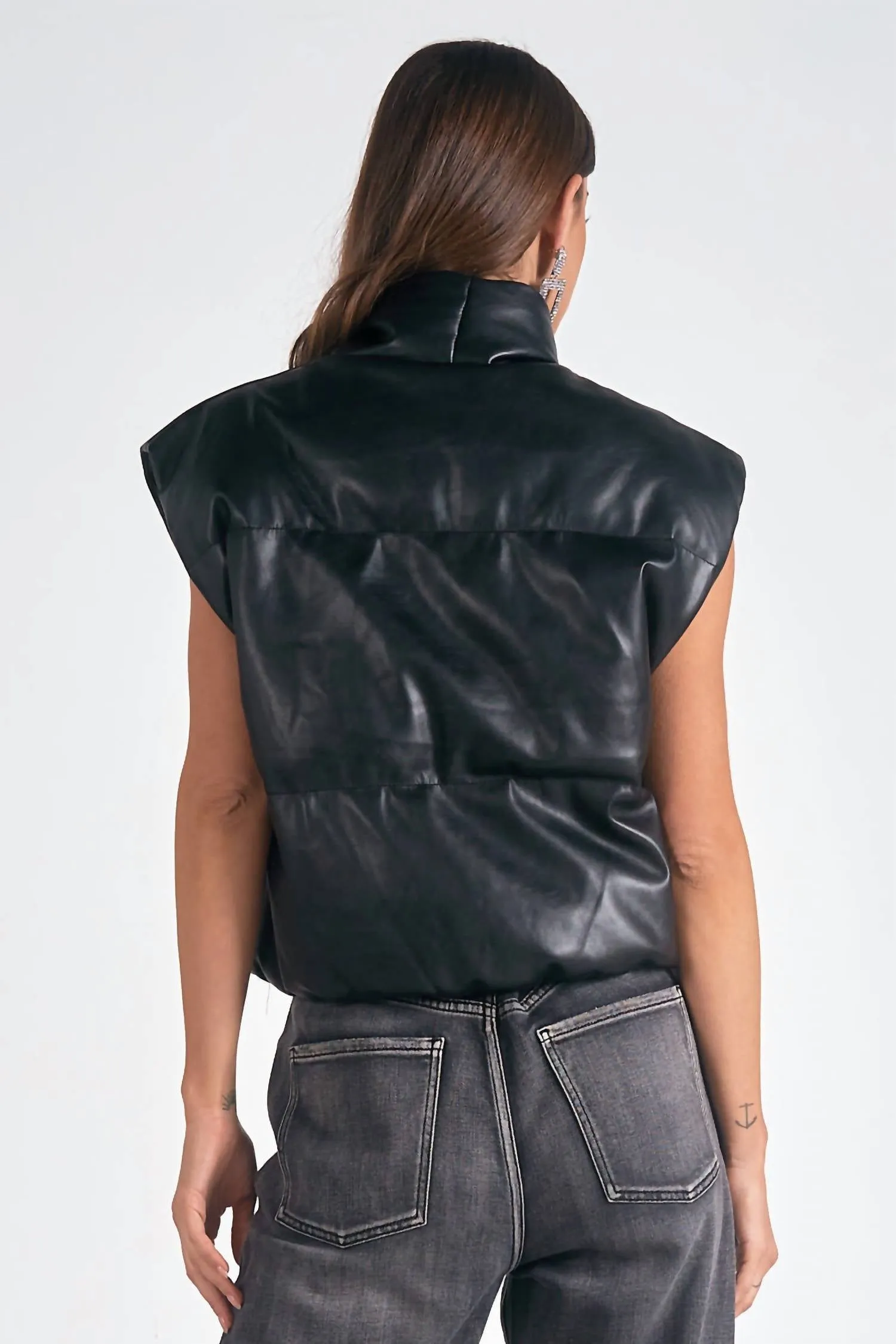 Elan - High Collar Vegan Leather Vest