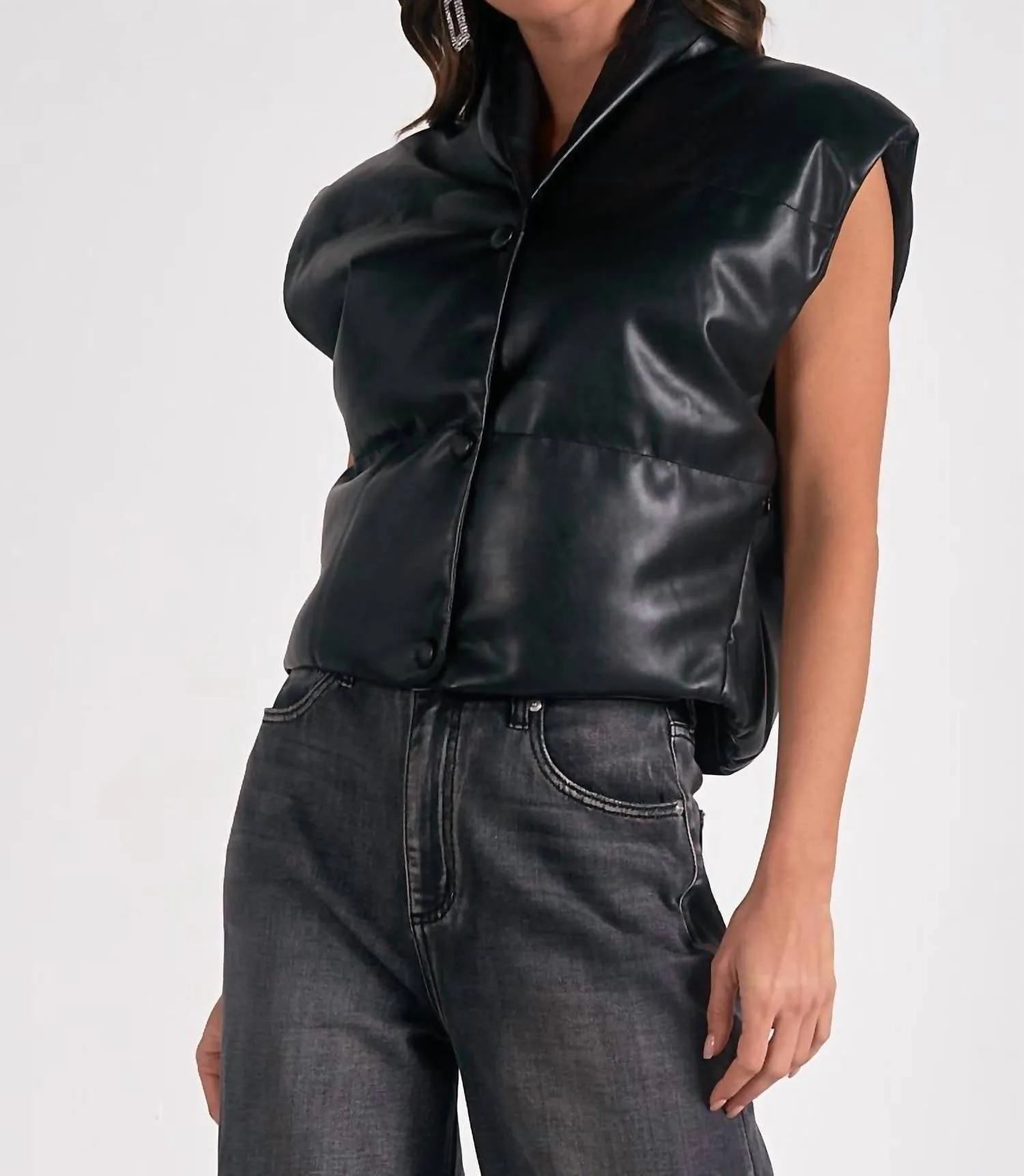 Elan - High Collar Vegan Leather Vest