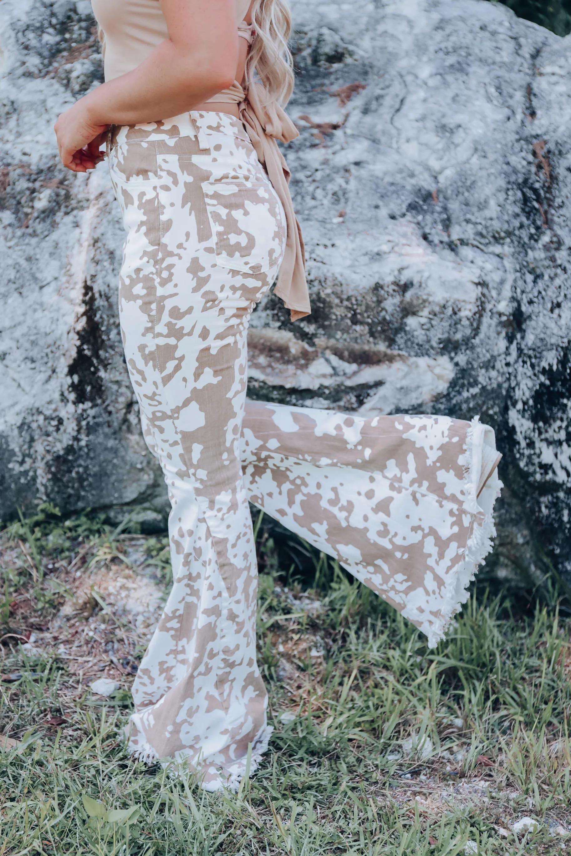 Elsa Cow Print Flare Jeans