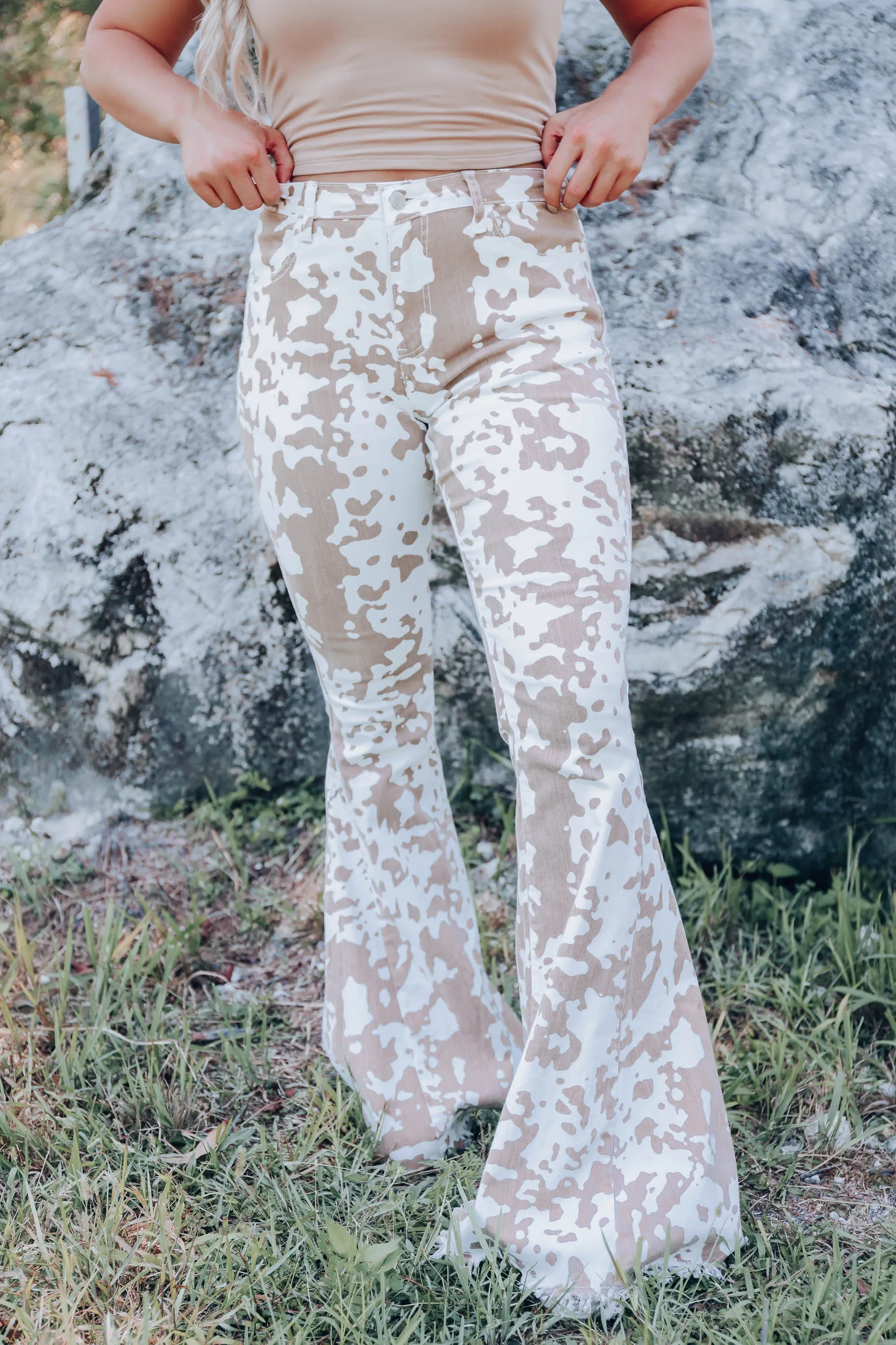 Elsa Cow Print Flare Jeans