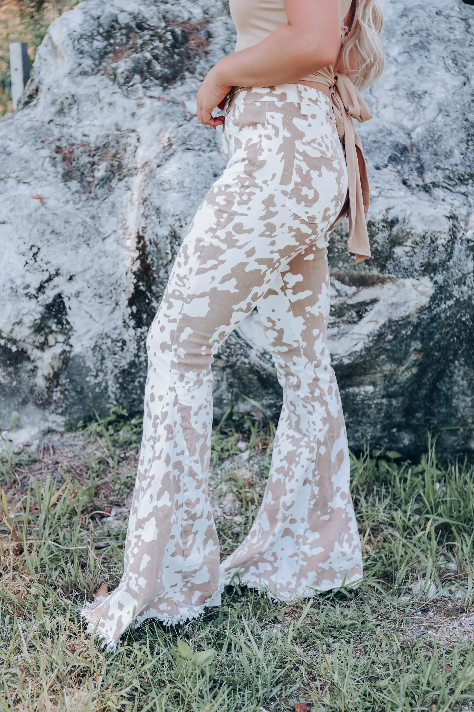 Elsa Cow Print Flare Jeans