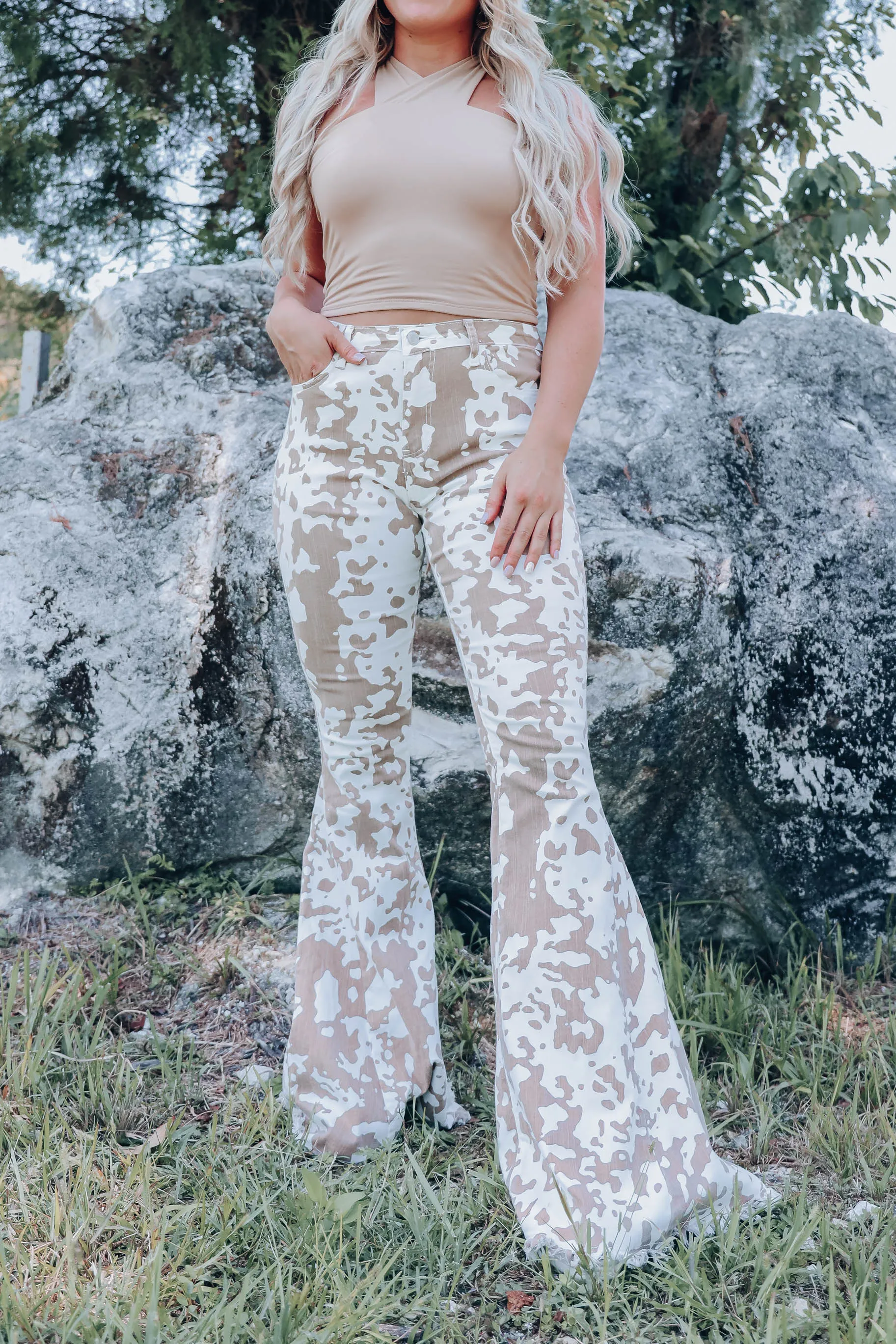 Elsa Cow Print Flare Jeans