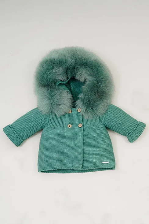 Emerald Green Faux Fur Knitted Jacket