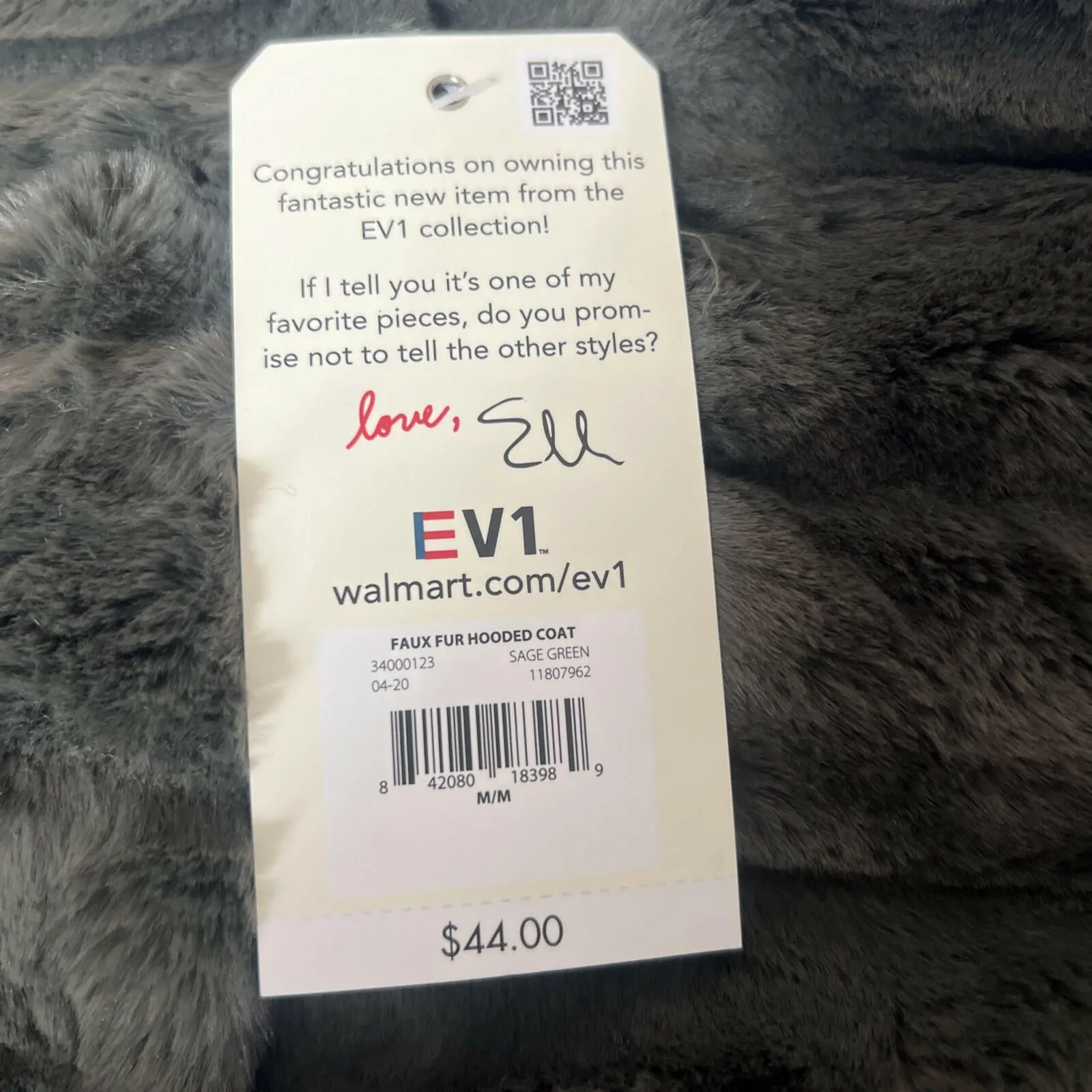 EV1 from Ellen DeGeneres Women's Green Faux Fur Plush Hooded Coat Size M
