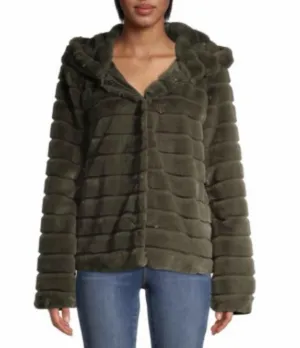 EV1 from Ellen DeGeneres Women's Green Faux Fur Plush Hooded Coat Size M