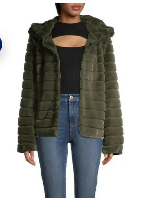 EV1 from Ellen DeGeneres Women's Green Faux Fur Plush Hooded Coat Size M