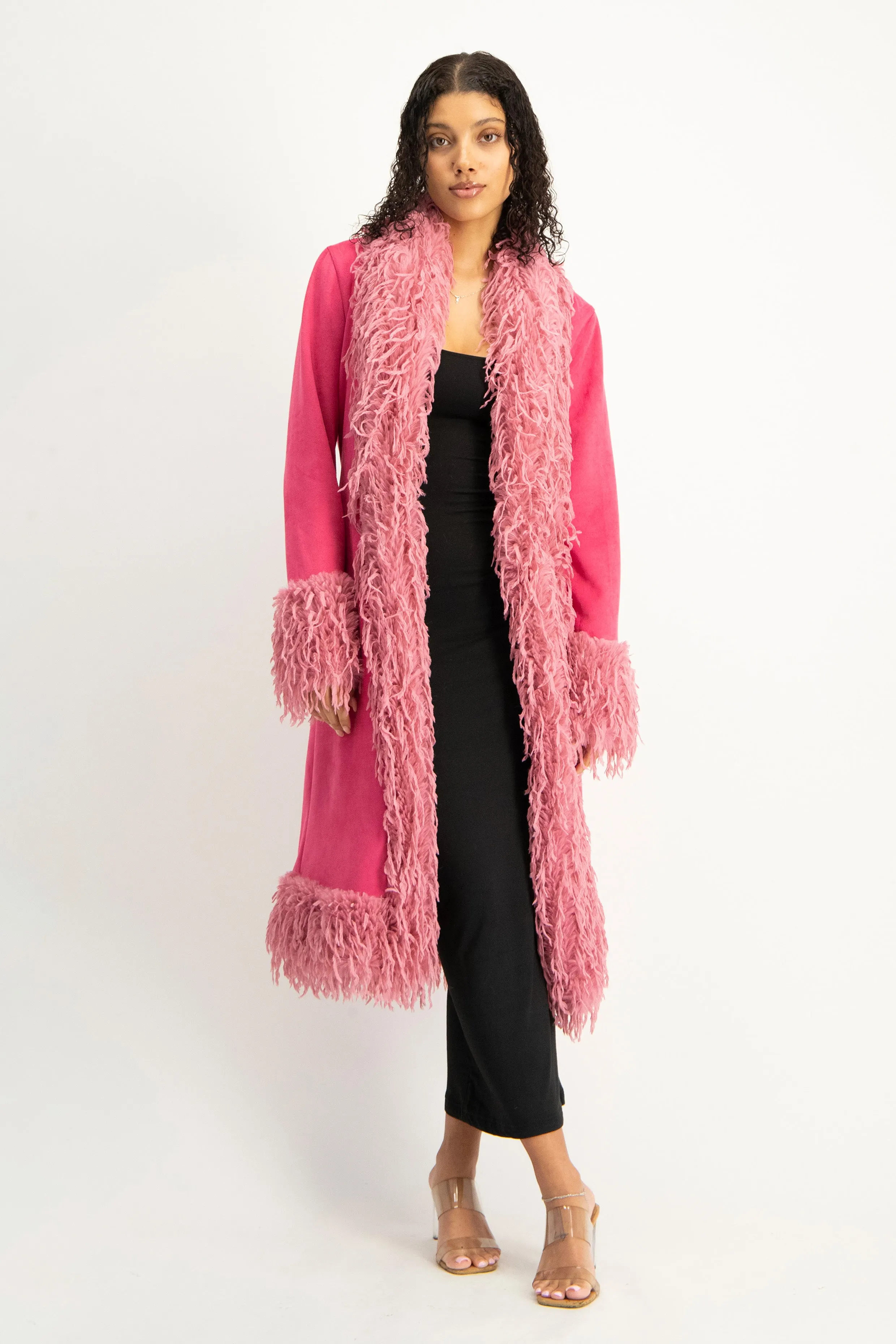 Fancy Faux Fur Trim Suede Coat