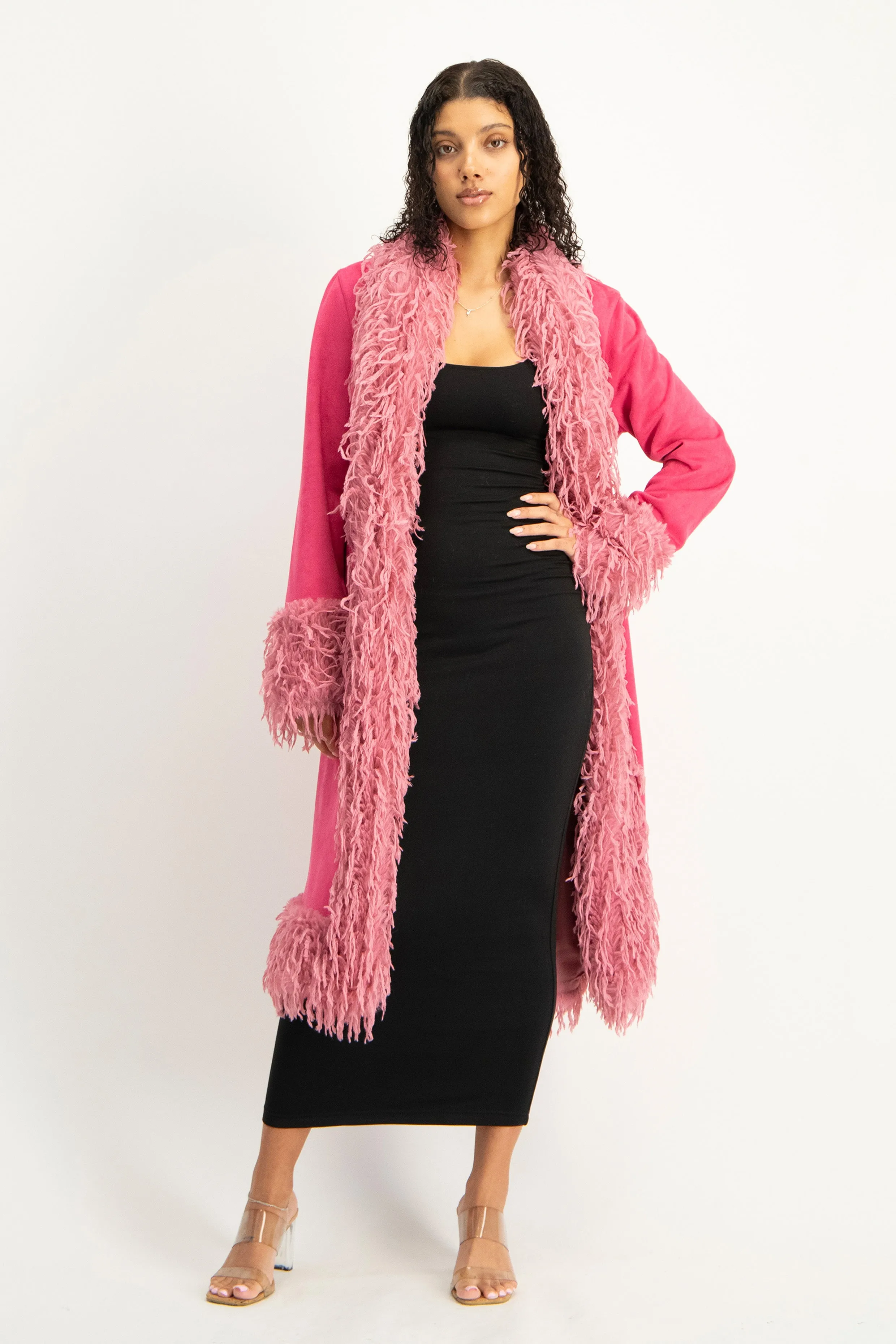 Fancy Faux Fur Trim Suede Coat