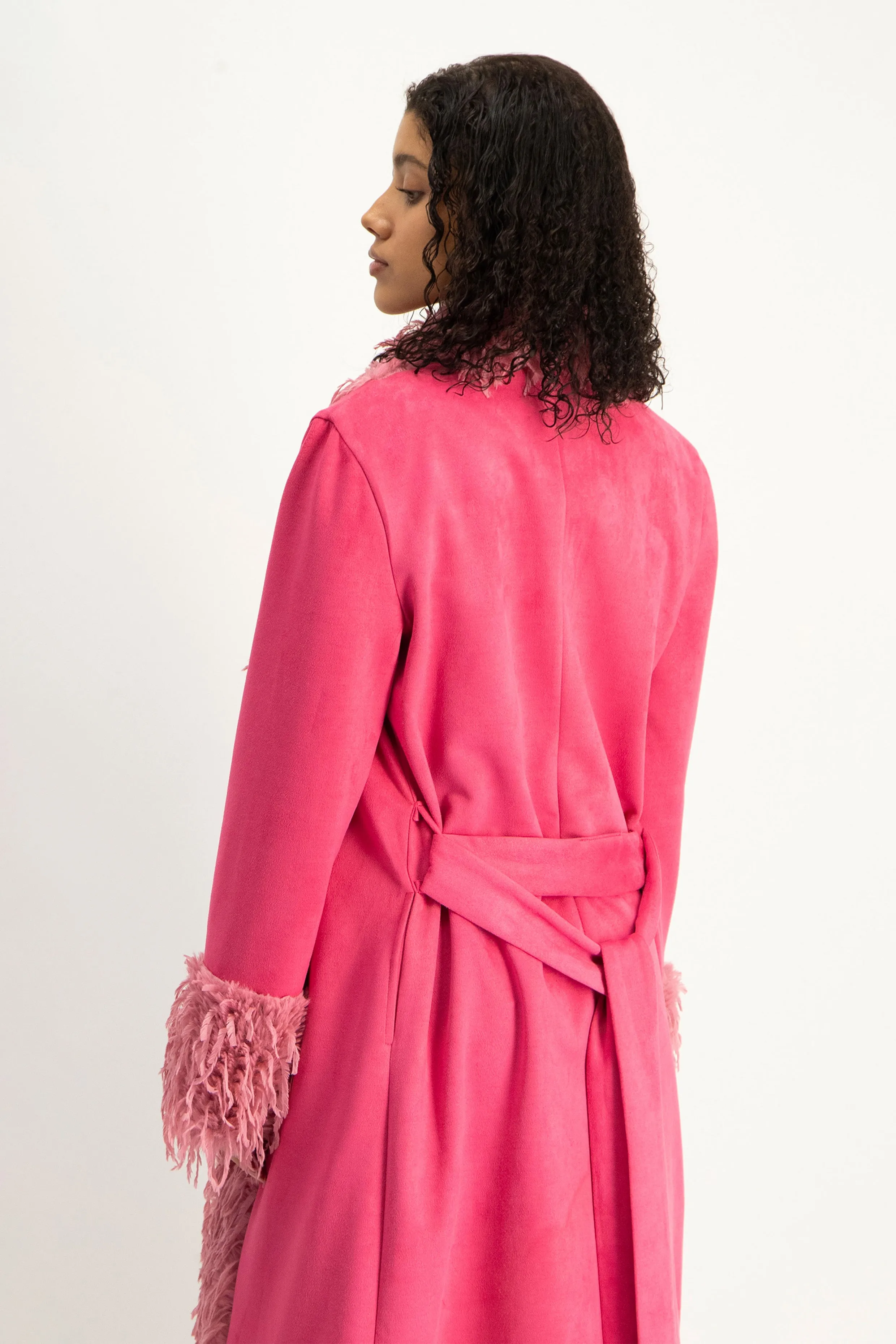 Fancy Faux Fur Trim Suede Coat