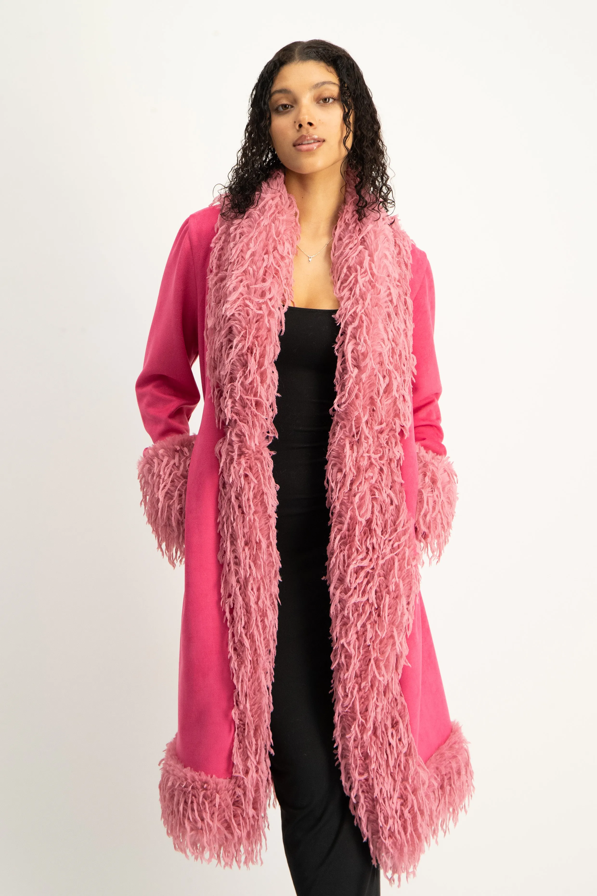 Fancy Faux Fur Trim Suede Coat