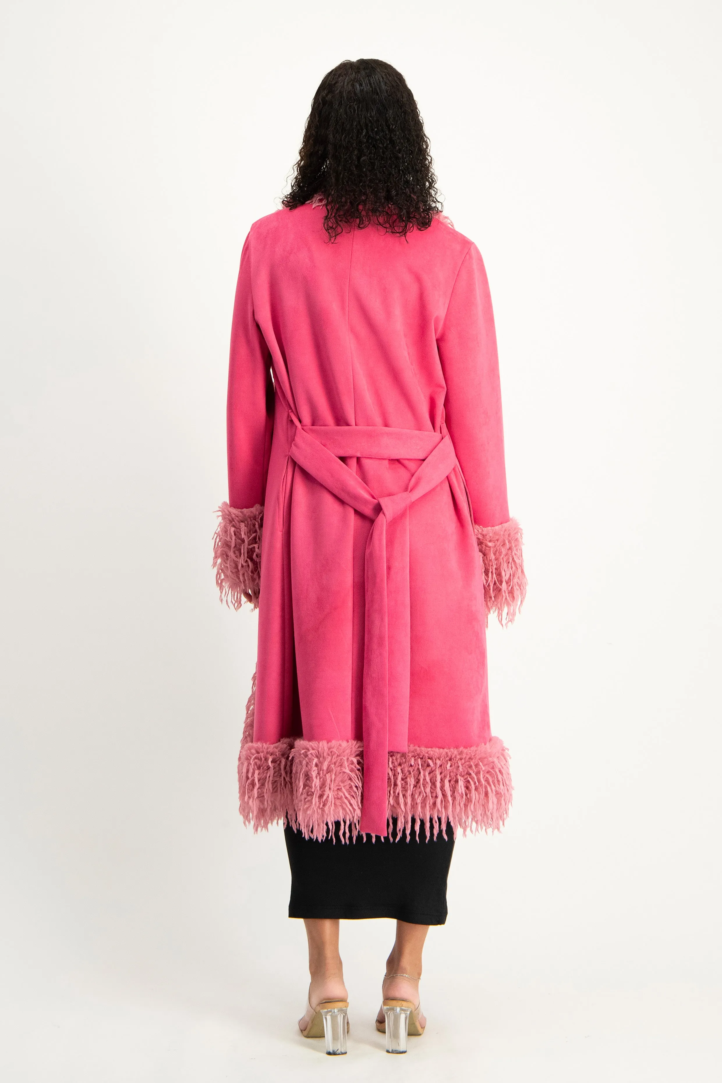 Fancy Faux Fur Trim Suede Coat