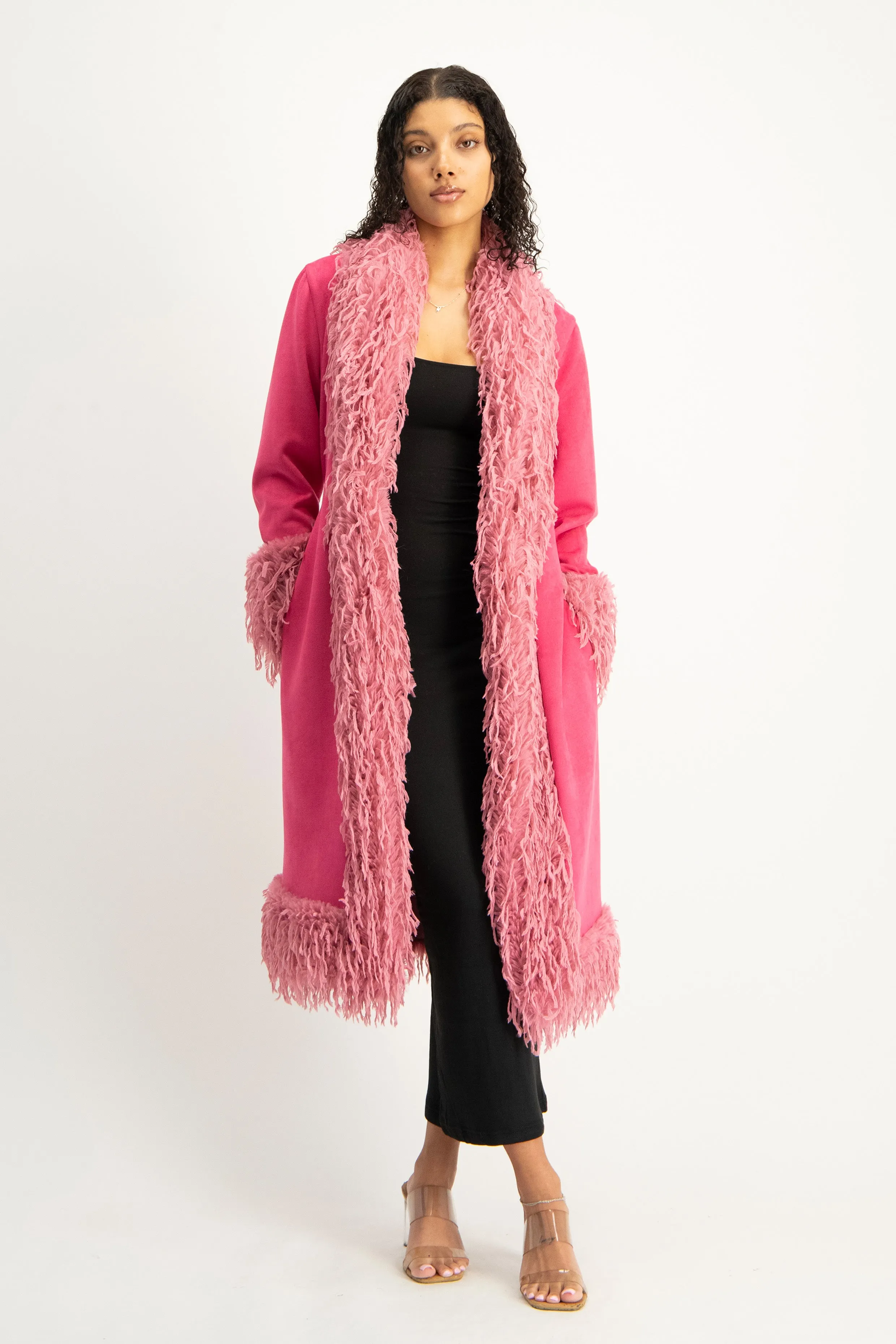 Fancy Faux Fur Trim Suede Coat