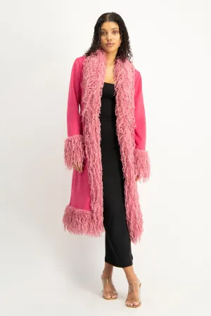 Fancy Faux Fur Trim Suede Coat
