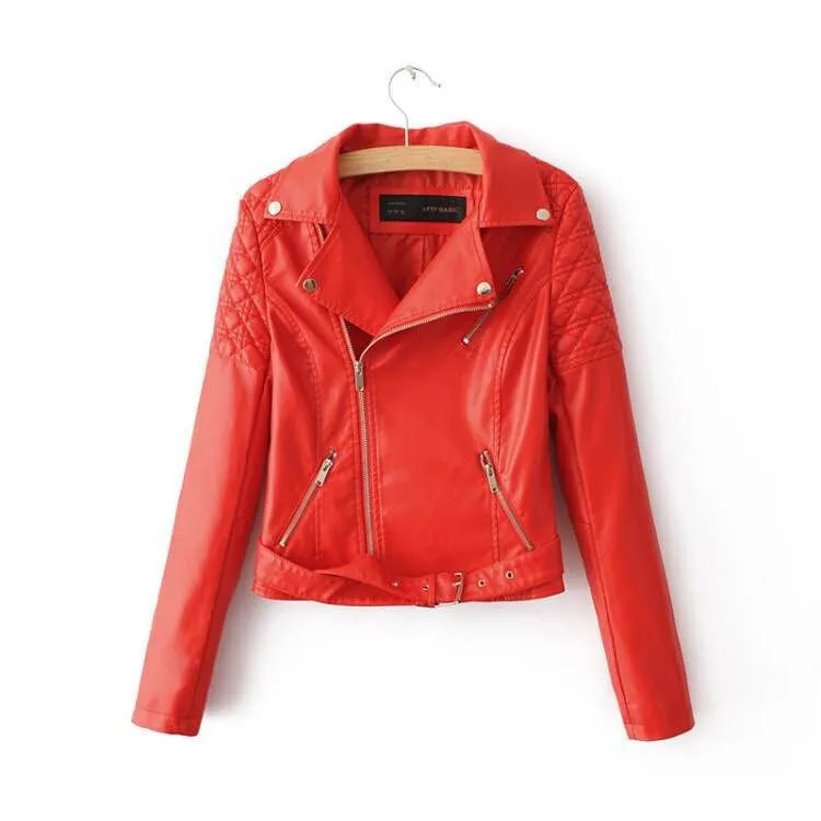 fashion pink sky blue women leather jacket bomber motorcycle Leather jackets women 3 color brand leather coat S-XL