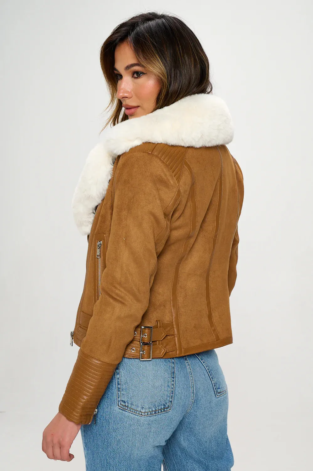 Faux Fur Accented Belted Jacket