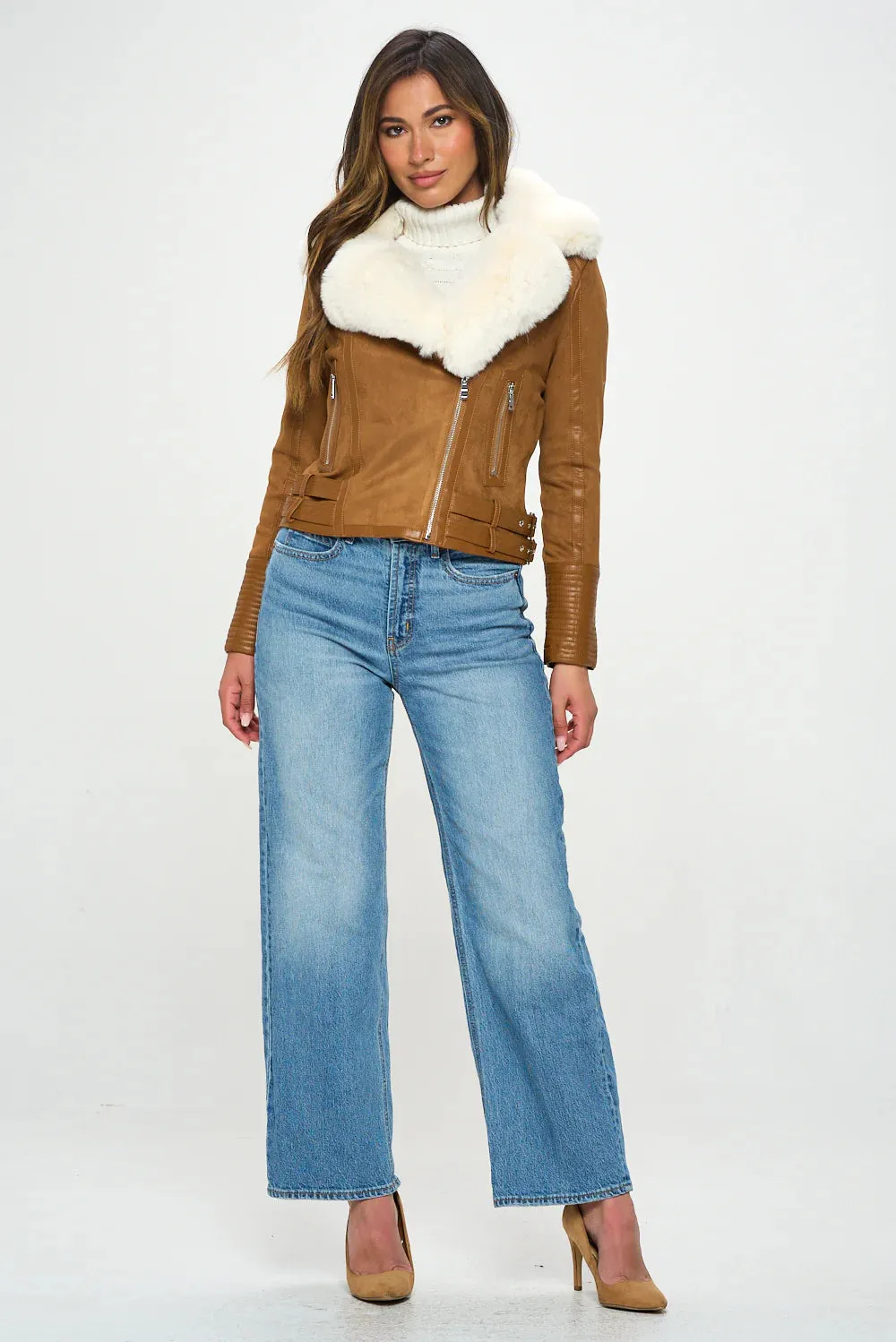 Faux Fur Accented Belted Jacket