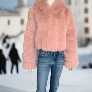 Faux Fur Fox Hooded  jacket