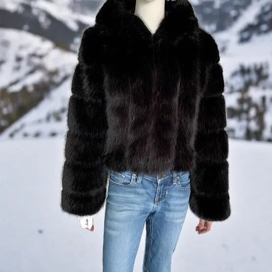 Faux Fur Fox Hooded  jacket