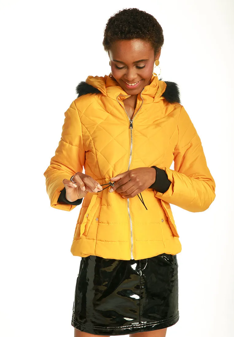 faux fur hooded puffer jacket
