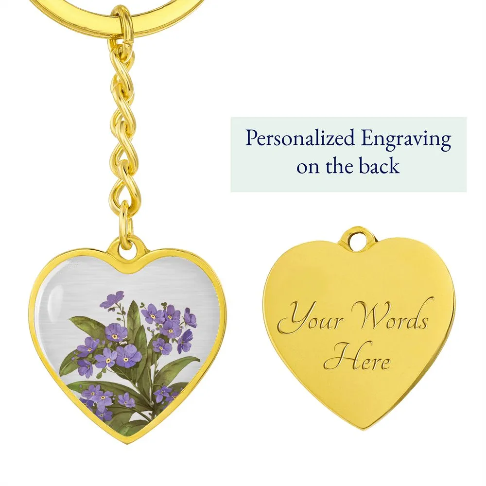 February Birth Flower Keychain, Violet Keychain, Birth Month Flower Keychain, Birthday Gift For Her, Gift for Daughter, Sister, New Mom Gift - Silver