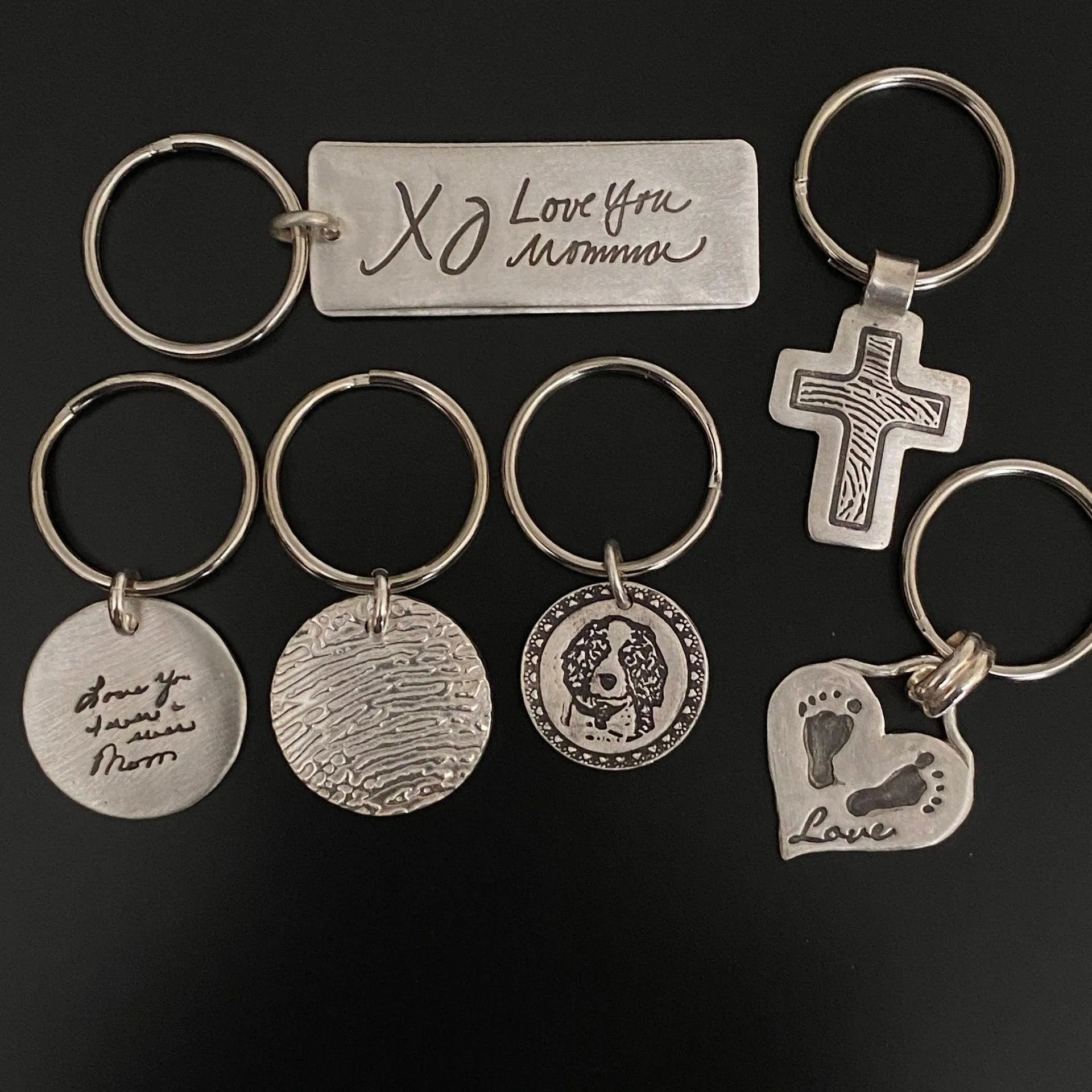 Fingerprint or Handwriting Keychain | Sterling Silver | Select Size & Shape