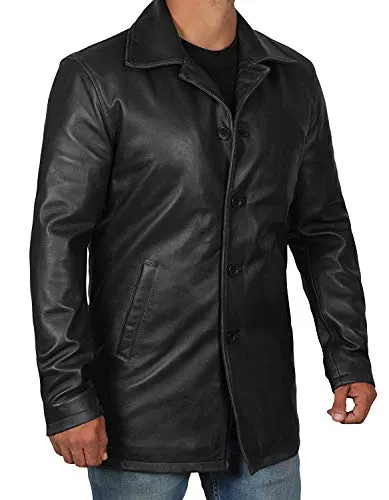 fjackets Black Leather Jacket Men - Real Lambskin Leather Car Coat - Genuine Style | [1500045], Suprnatural Black XL