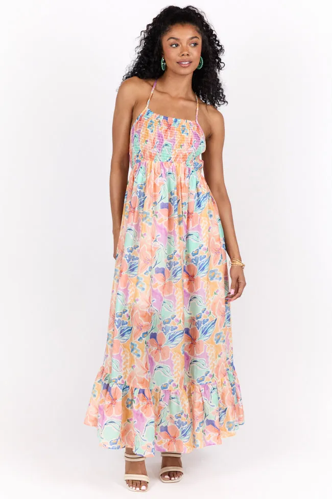 Floral Symphony Multi Color floral Smocked Maxi Dress