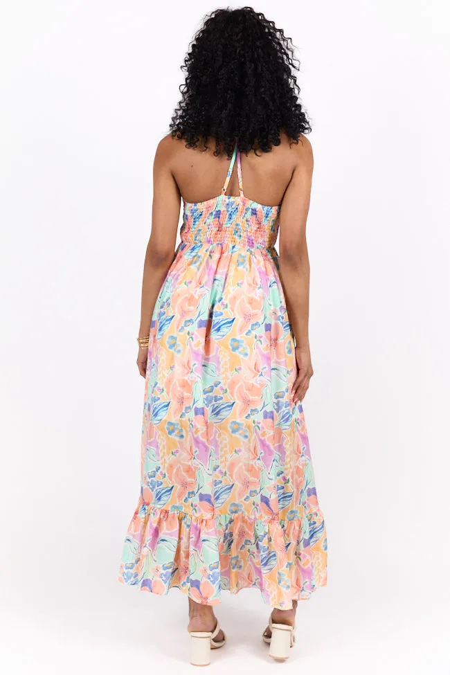 Floral Symphony Multi Color floral Smocked Maxi Dress
