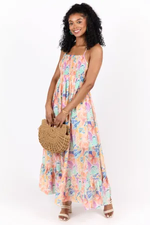 Floral Symphony Multi Color floral Smocked Maxi Dress