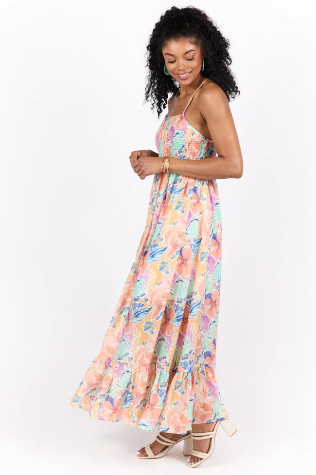 Floral Symphony Multi Color floral Smocked Maxi Dress