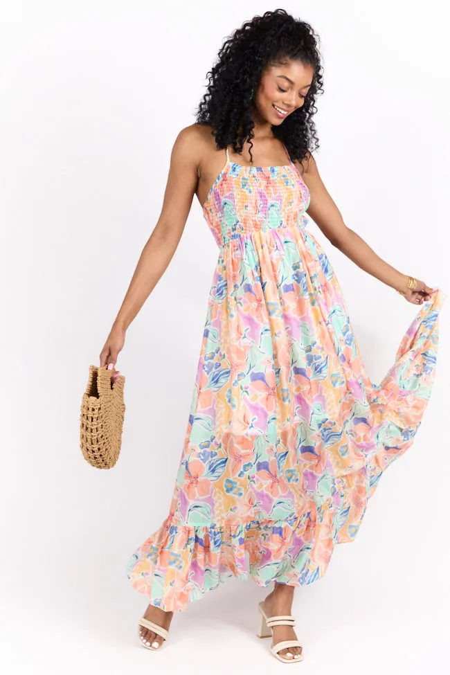 Floral Symphony Multi Color floral Smocked Maxi Dress
