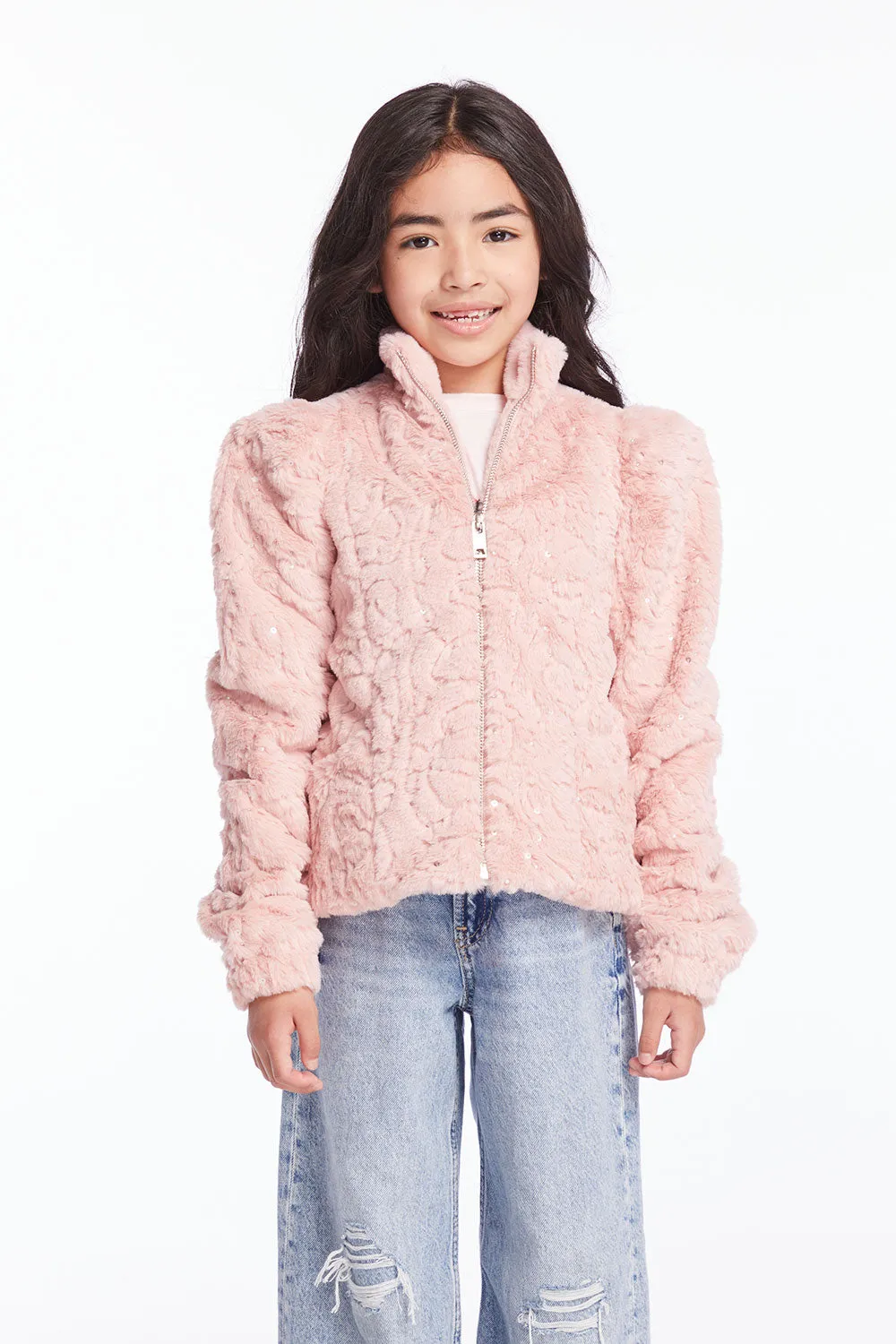 Girls Pinky Puff Sleeve Jacket