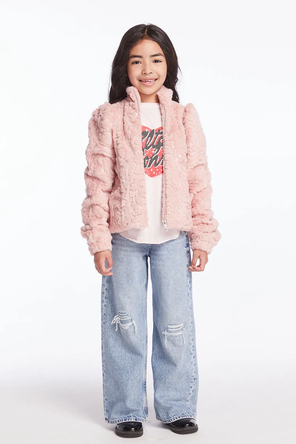 Girls Pinky Puff Sleeve Jacket