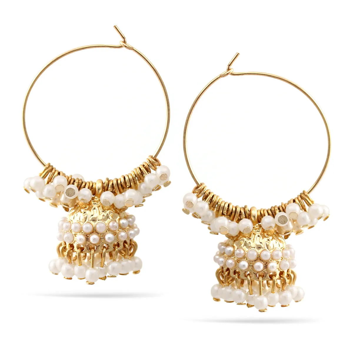 GOLD CREAM PEARL DOGRA JHUMKA CHANDELIER EARRINGS #SQ312-73 (GD11)