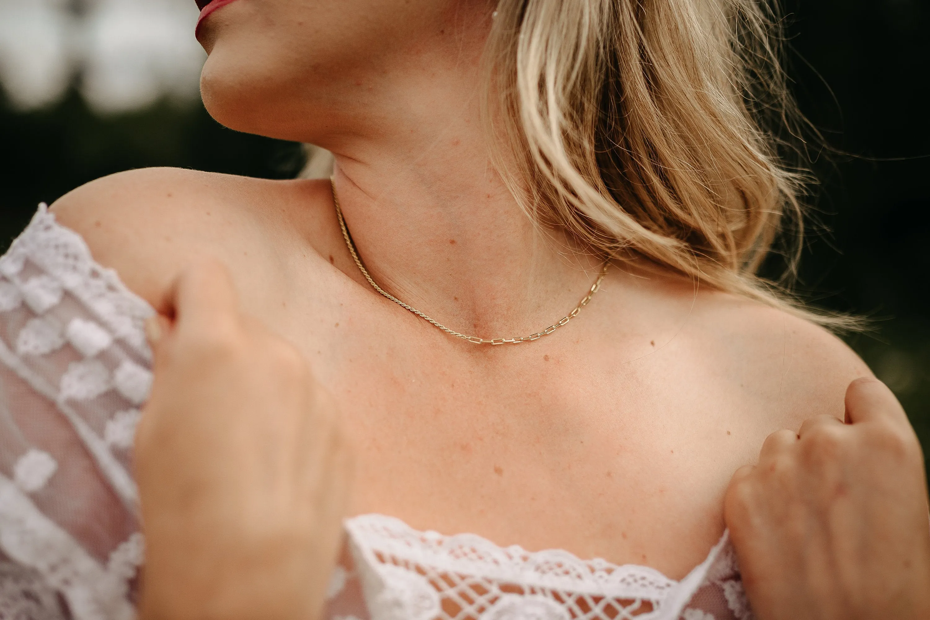Gold link chain, vintage style, unisex, double split chain, twist rope, rectangular paperclip chain, boho choker, street style necklace, 925