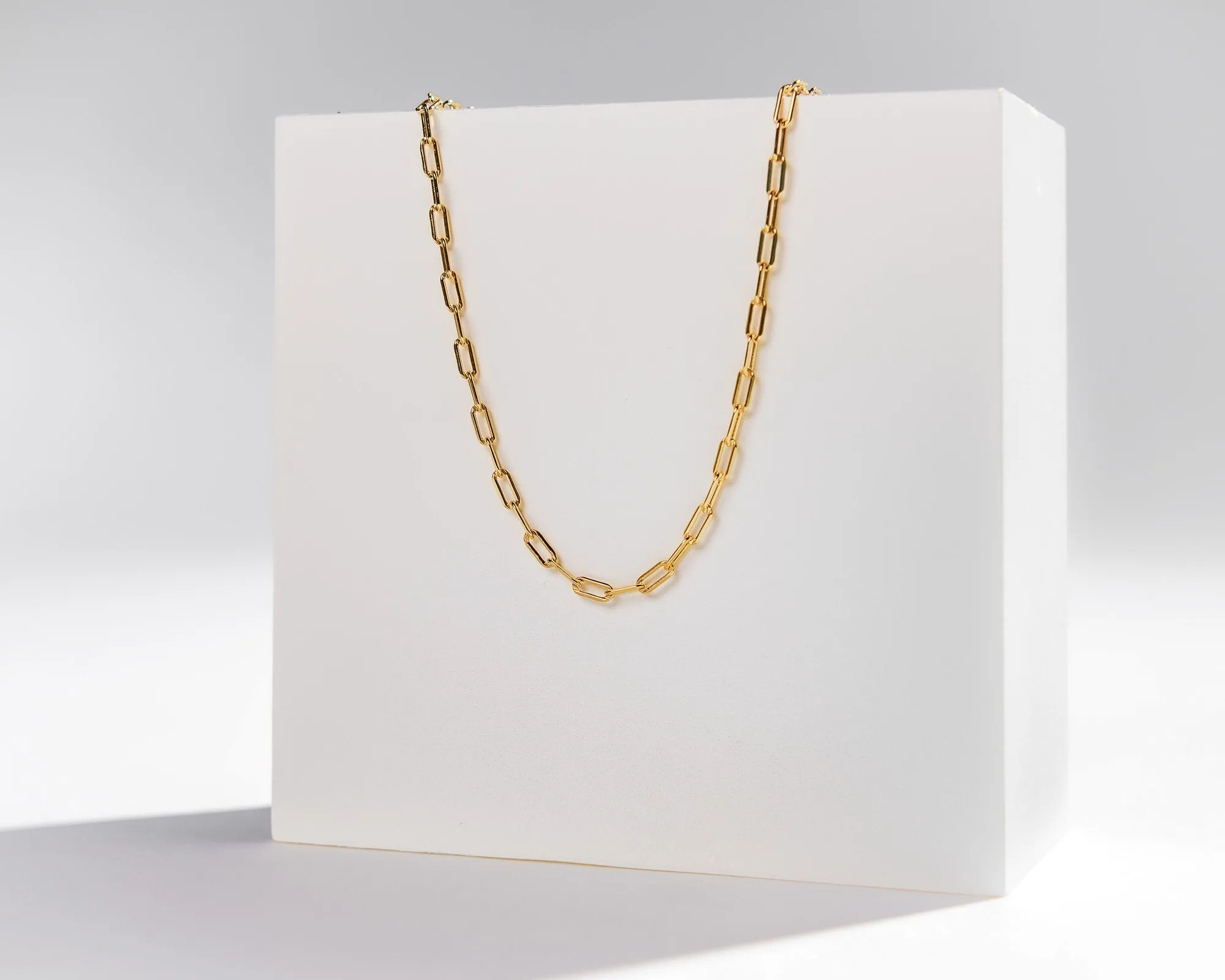 Gold link chain, vintage style, unisex, double split chain, twist rope, rectangular paperclip chain, boho choker, street style necklace, 925
