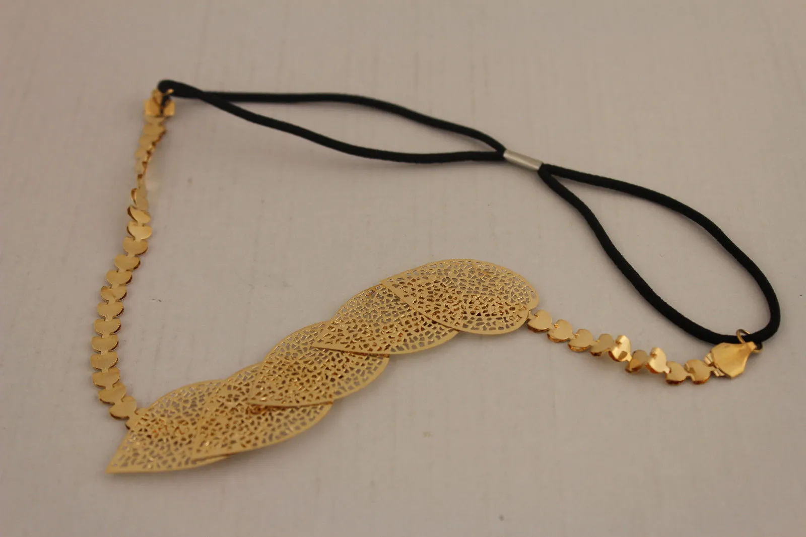 Gold Silver Metal Head Band Chain Big Leaves Lady  Hair Headband