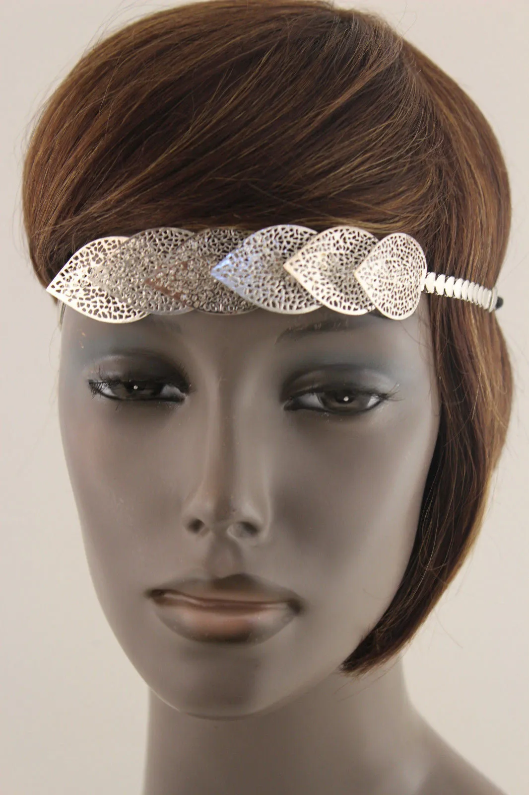 Gold Silver Metal Head Band Chain Big Leaves Lady  Hair Headband