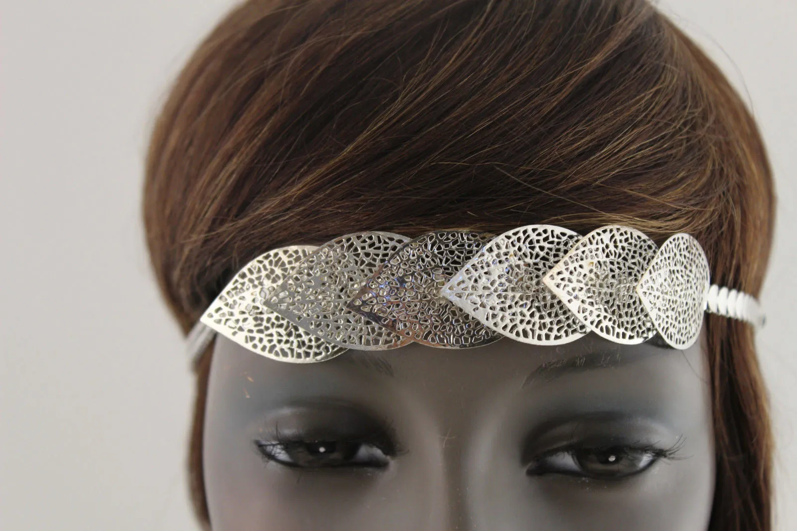 Gold Silver Metal Head Band Chain Big Leaves Lady  Hair Headband