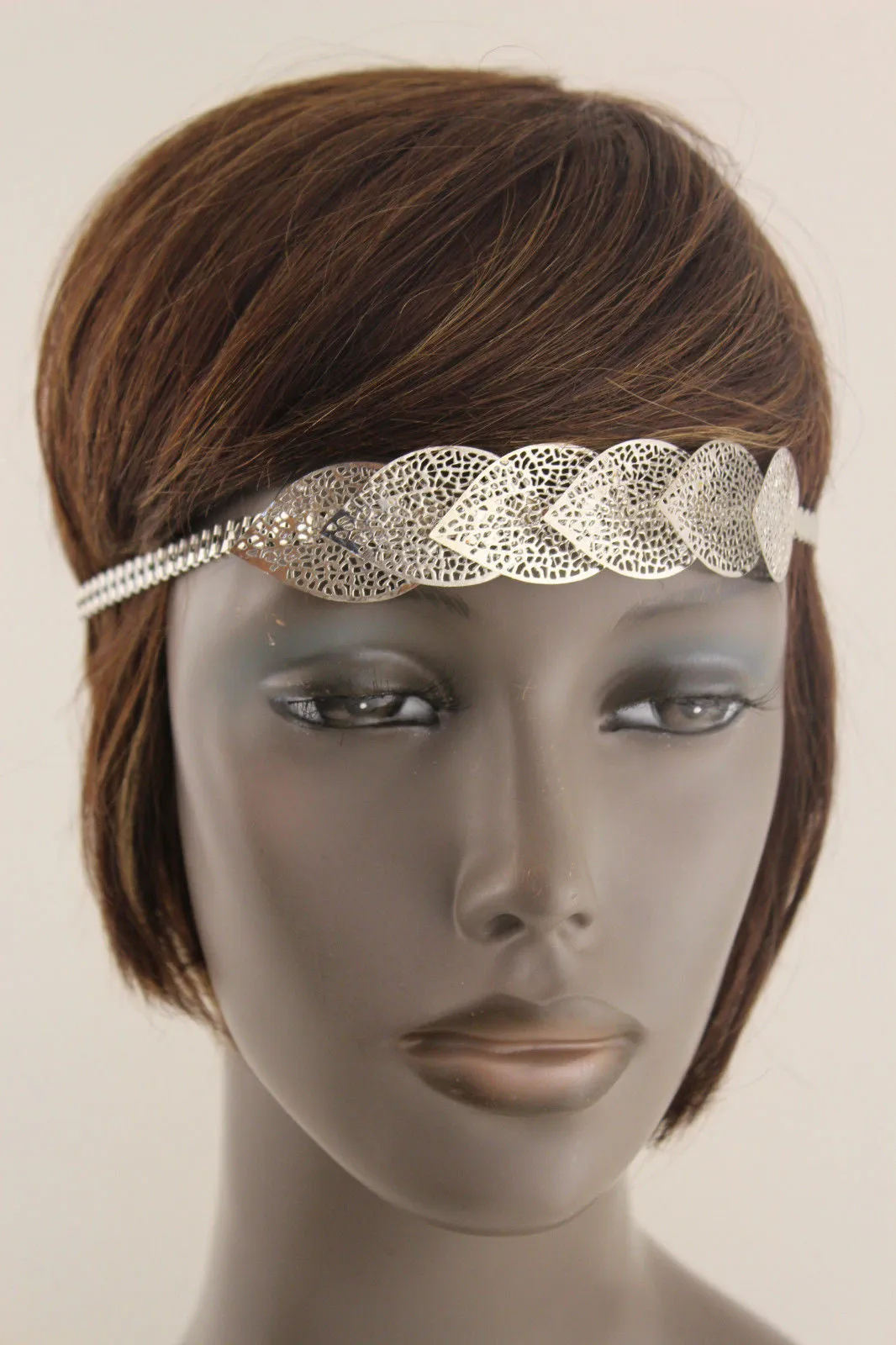 Gold Silver Metal Head Band Chain Big Leaves Lady  Hair Headband