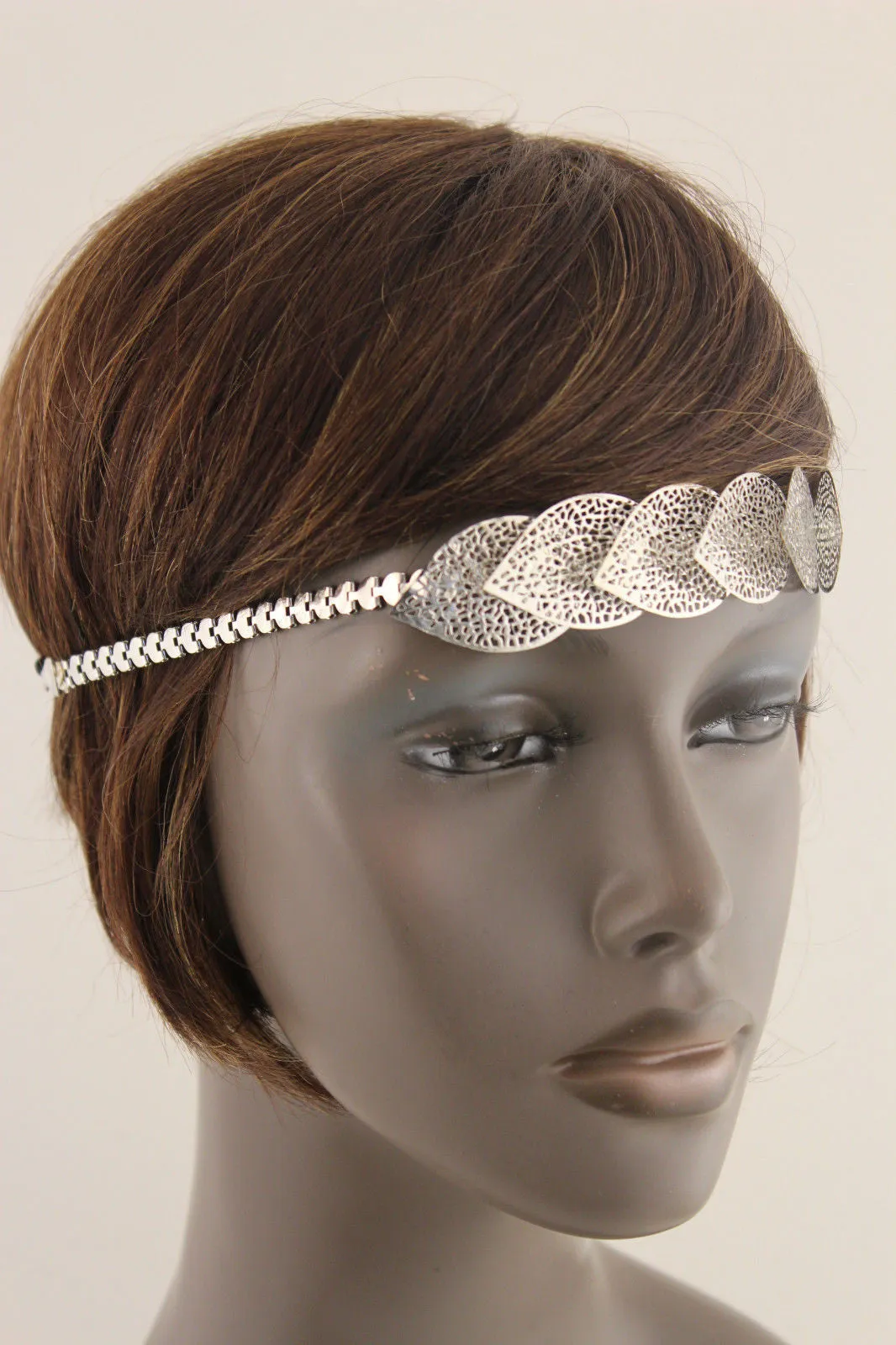 Gold Silver Metal Head Band Chain Big Leaves Lady  Hair Headband